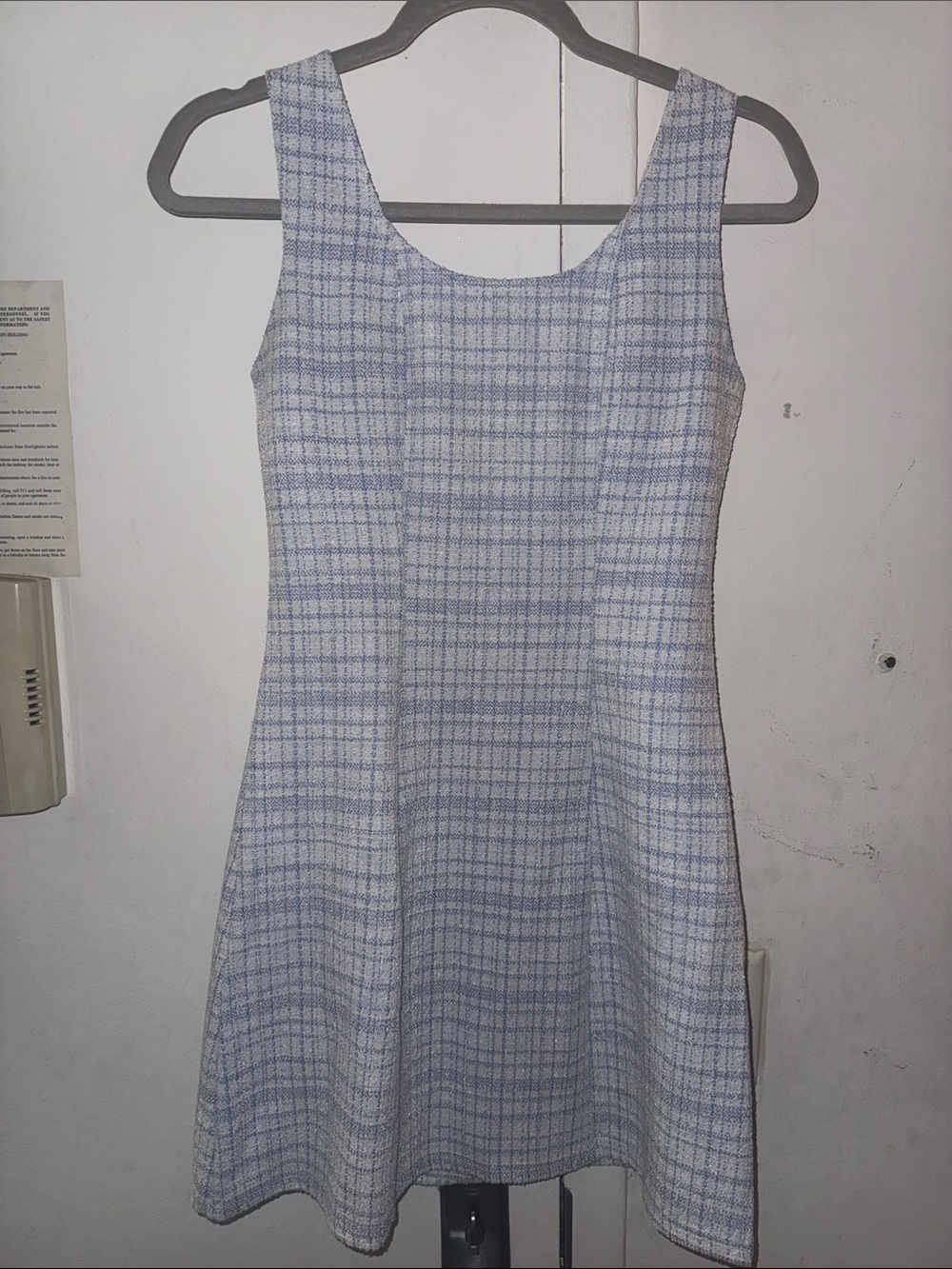 Sleeveless Blue Plaid A-Line Dress